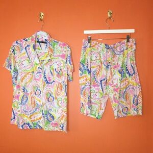 Lauren Ralph Lauren Pajamas Short Set Multicolor Paisley Print Woman’s XL 14/16